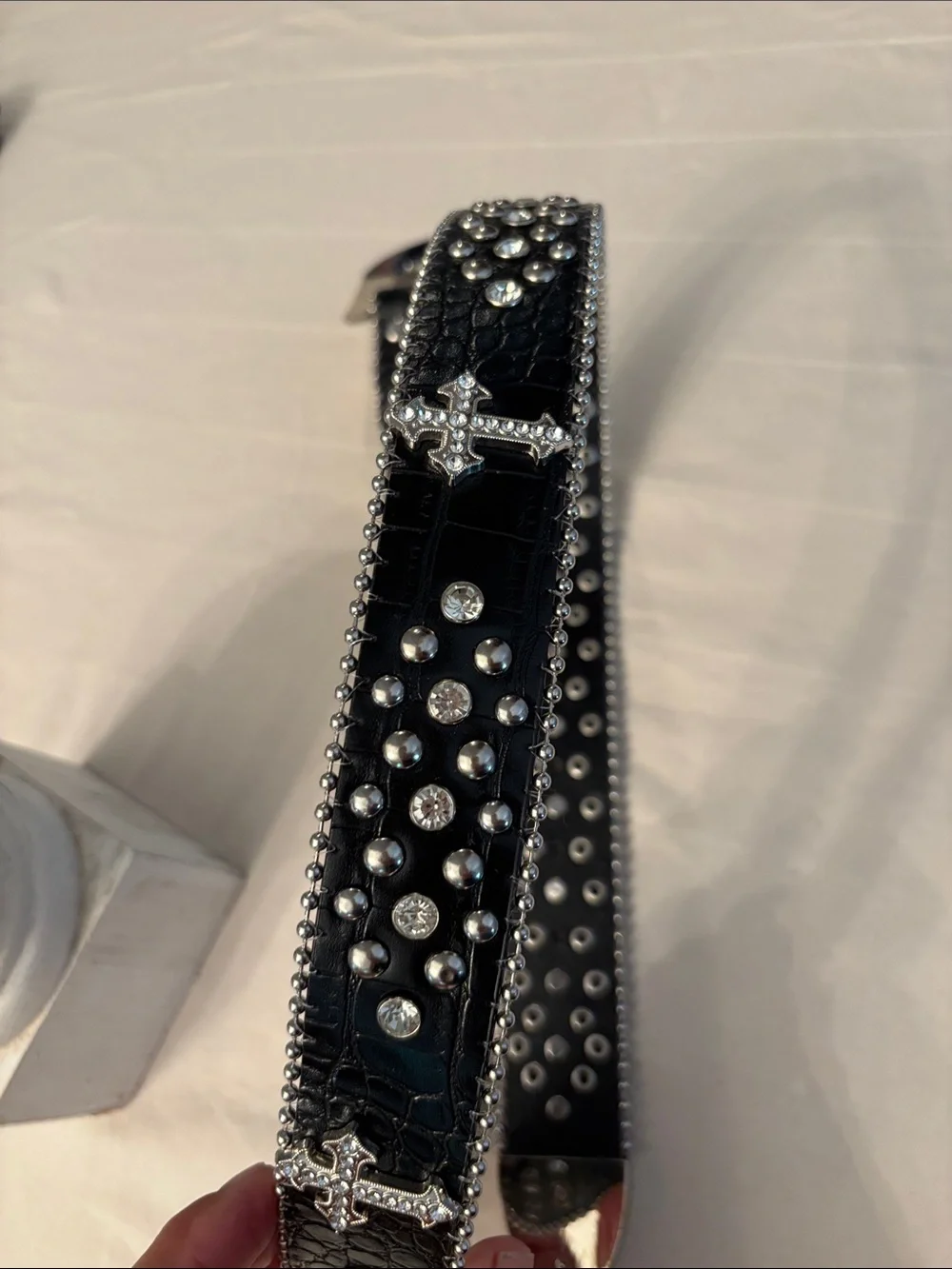 Cross Rhinestone Bling Studded Belt, Unisex, size  Medium, faux leather, western